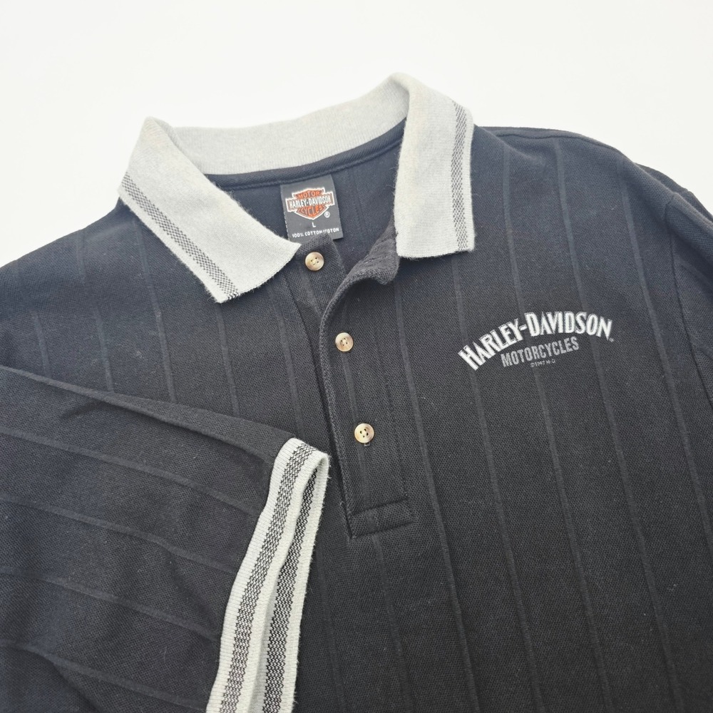 Vintage Harley-Davidson Holoubek Men Black Ribbed Polo Shirt Large Milwaukee USA